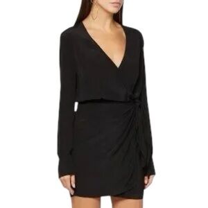 NWT IRO Paris Ophie Crepe De Chine Mini Wrap Dress In Black - Size FR 34
